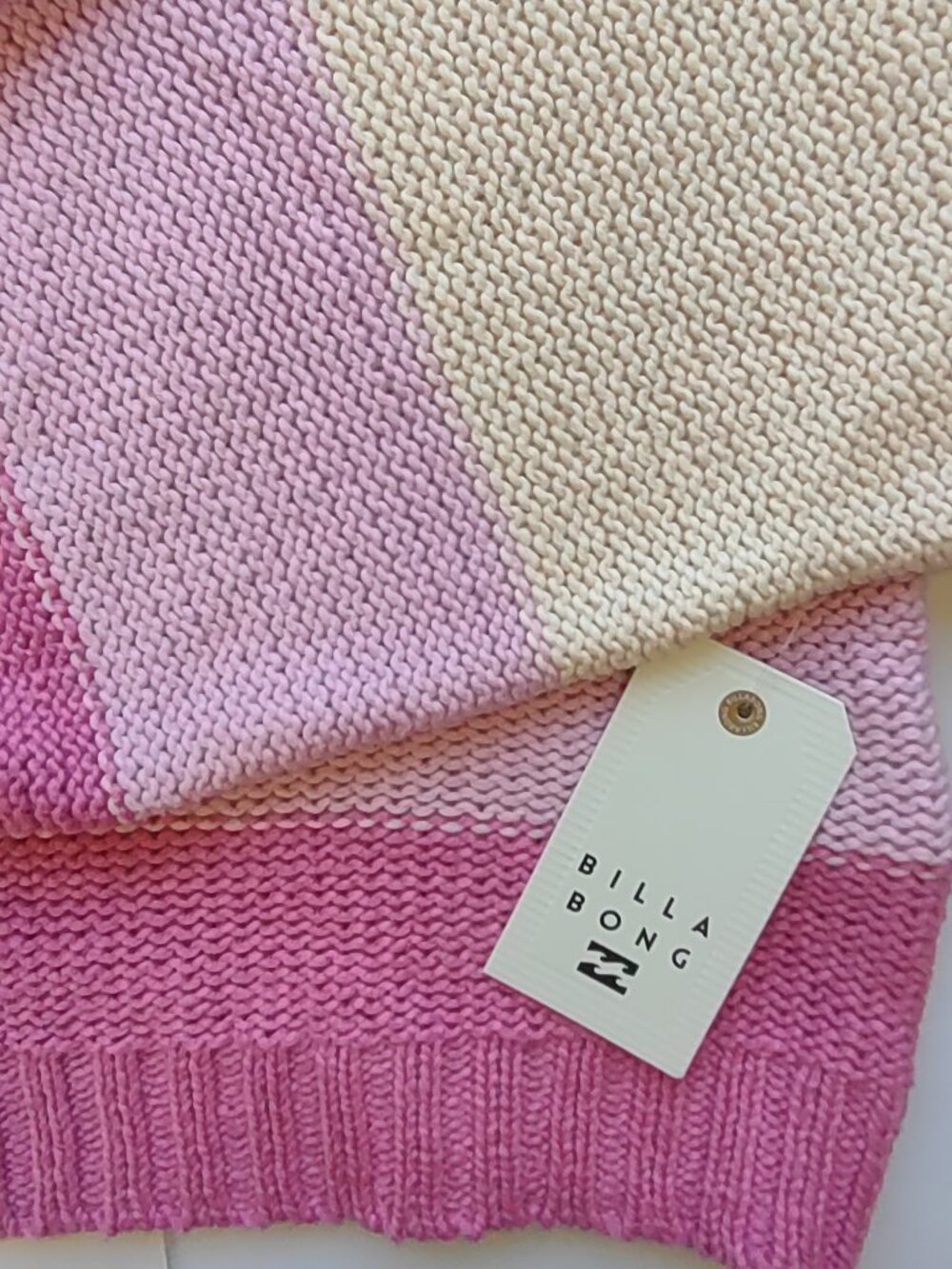 NWT Billabong Seeing Stripes Cotton Sweater Sz Medium Pink Slouchy Crop Pullover - Picture 8 of 11